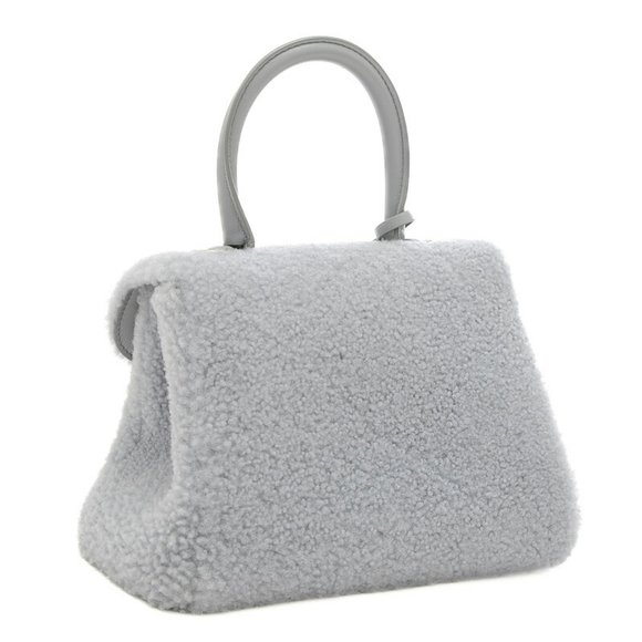 Delvaux Brillon Mini Shearling Handbag Ice Gray *Shoulder missing - Picture 2 of 9